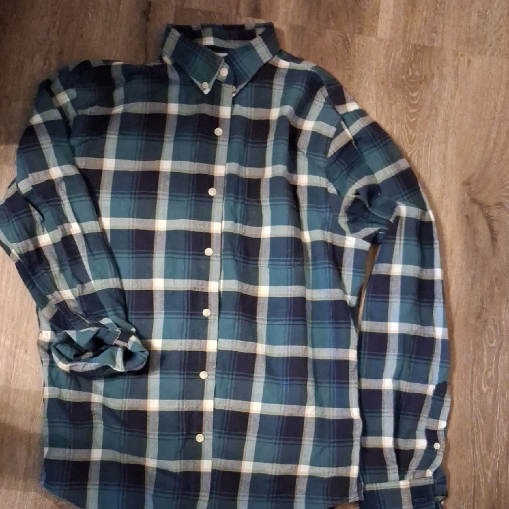 Old Navy Men's Casual Plaid Shirt - Navy and Teal